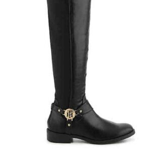 New! Women's Tommy Hilfiger Over The Knee W/ Stretch Panel Black Boots Size 7.5
